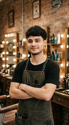 Valen en el salón, con los espejos de luces atrás